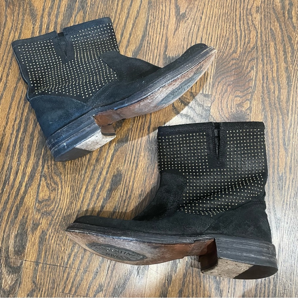 FIORENTINI & BAKER Eli Black Suede Studded Moto Boots
